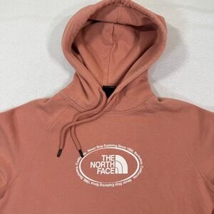 The North Face Hoodie Women Small Coral Cotton Logo Kangaroo Pockets Long Sleeve